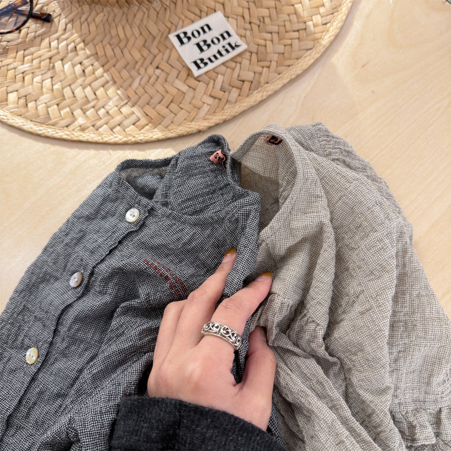 Linen Puff Sleeve Blouse ラッフル 半袖ブラウス【mh0013230】