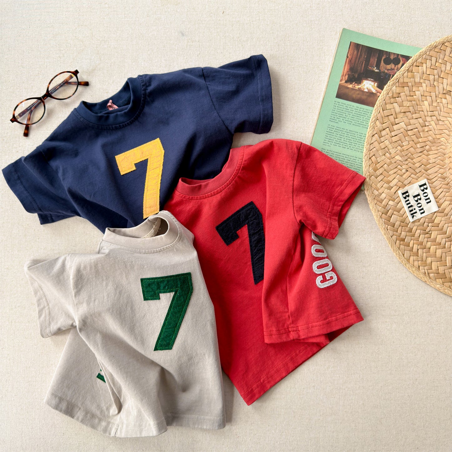 Number Embroidered Cotton Short Sleeve T-shirt ワッペン 半袖Tシャツ【mh0012662】