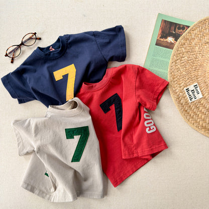 Number Embroidered Cotton Short Sleeve T-shirt ワッペン 半袖Tシャツ【mh0012662】