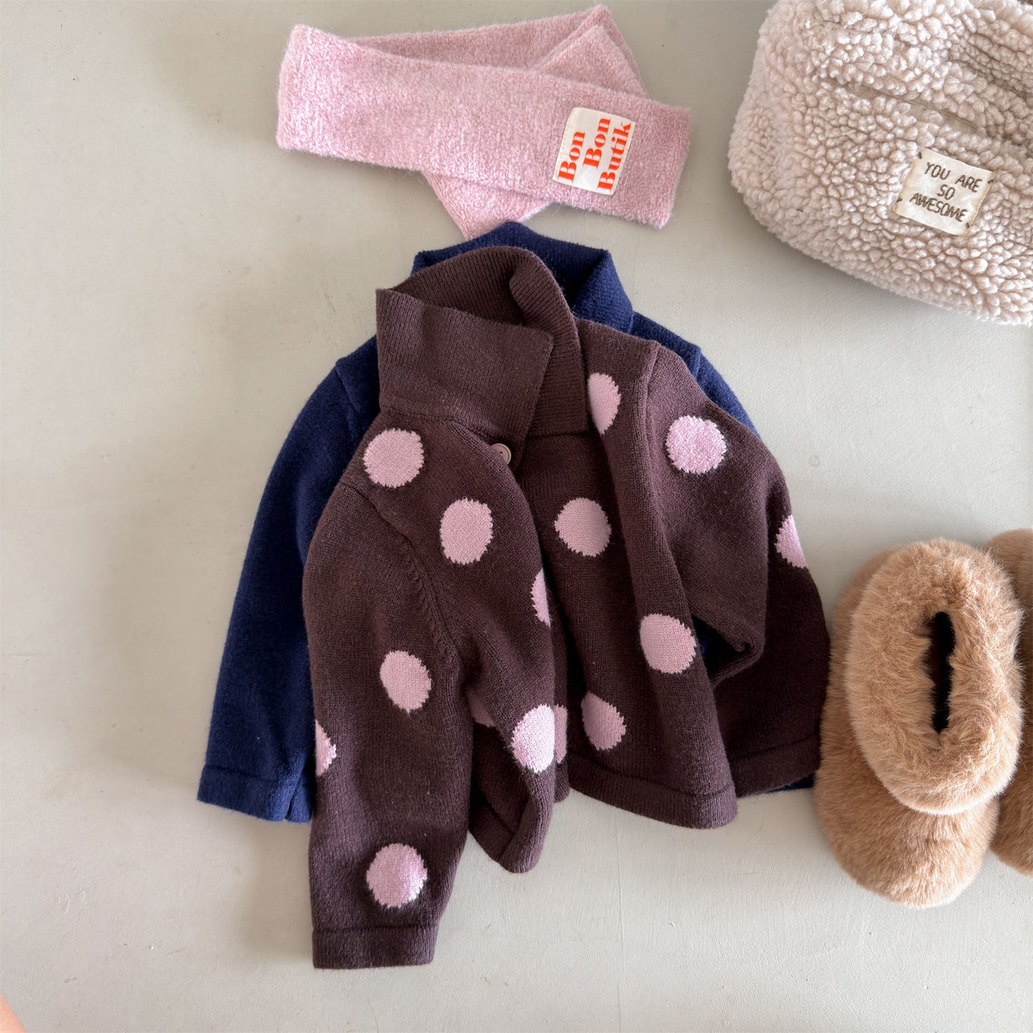 Kids' Polka Dot Collared Button-Up Long-Sleeve Knit Cardigan [mh0014056]