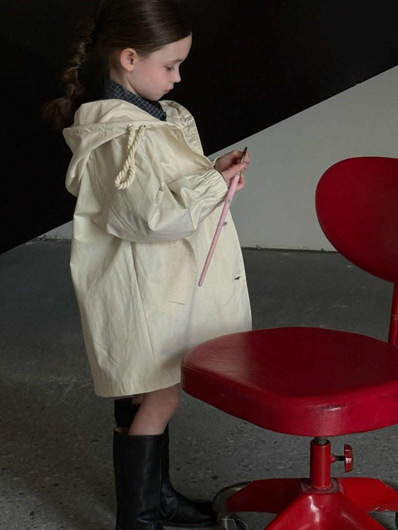 Kids' Hooded Front-Button Long-Sleeve Trench Coat [mh0014069]