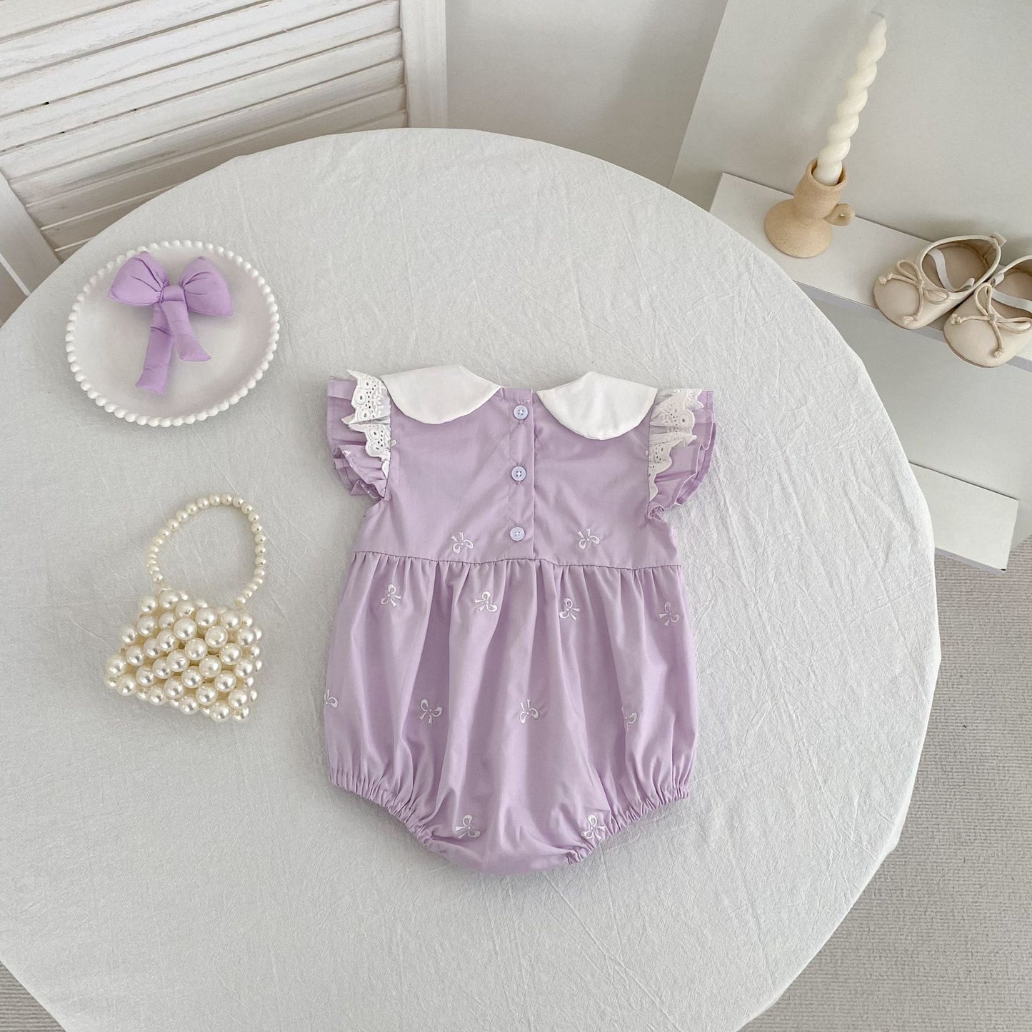 Bow Embroidery Ruffle Romper Dress ラッフル ロンパース ワンピース【mh0013161】