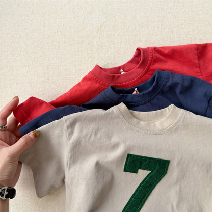 Number Embroidered Cotton Short Sleeve T-shirt ワッペン 半袖Tシャツ【mh0012662】