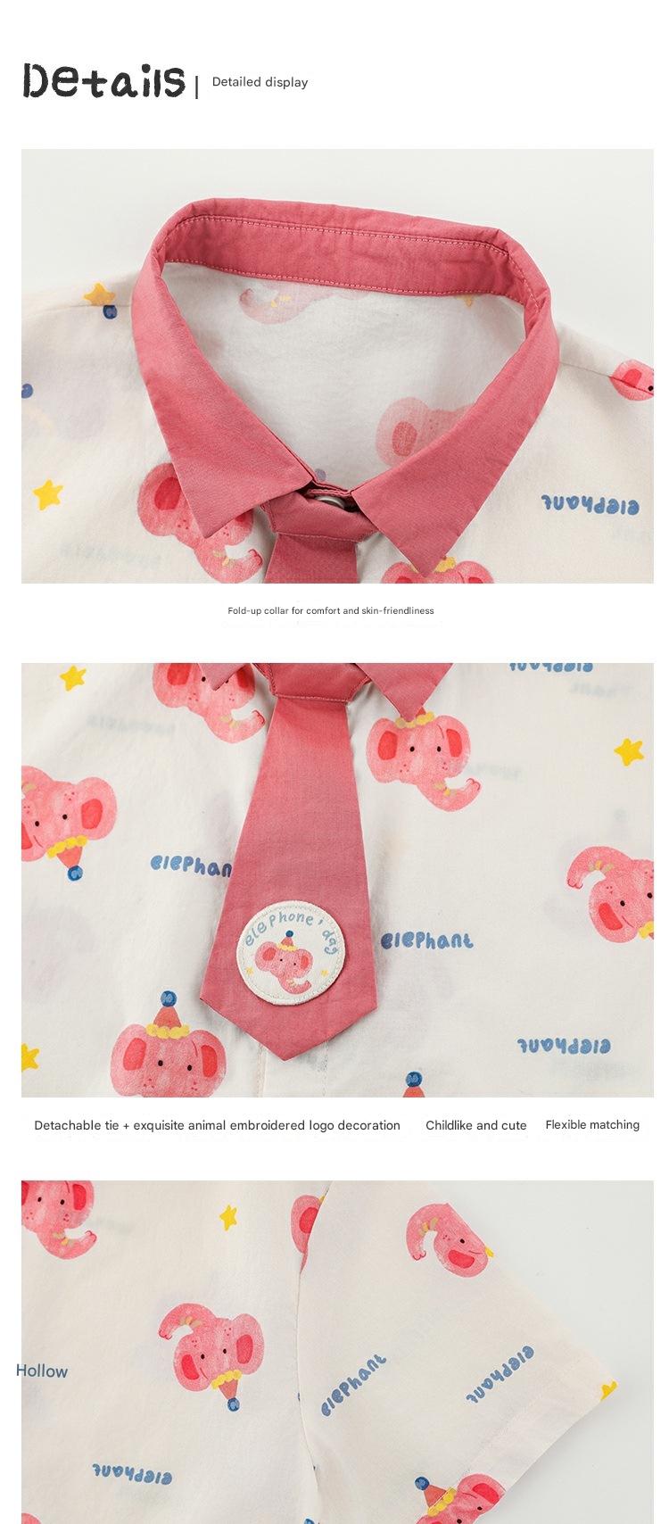 Elephant Whale Shirt ネクタイ付 アニマル 半袖シャツ【mh0012735】