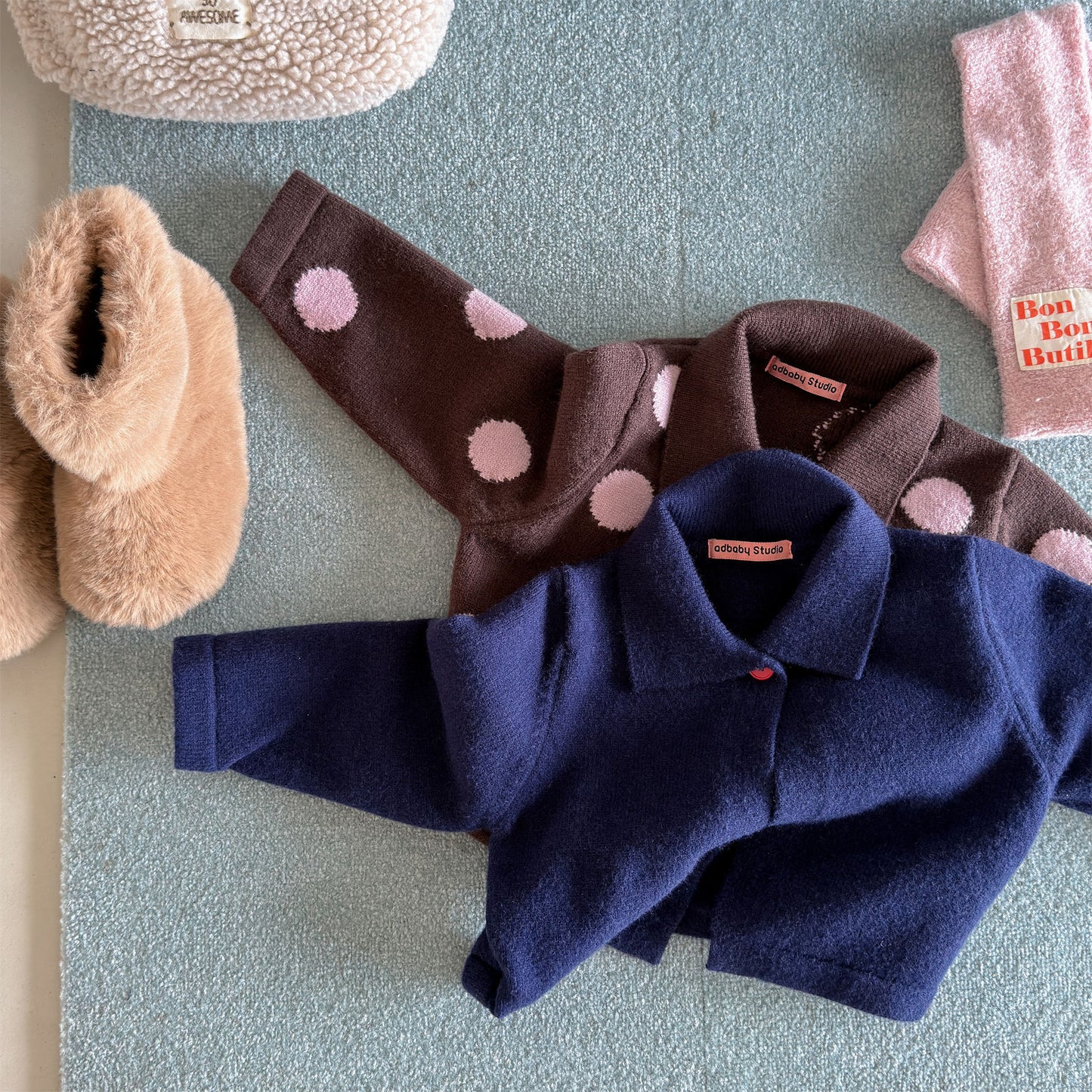 Kids' Polka Dot Collared Button-Up Long-Sleeve Knit Cardigan [mh0014056]