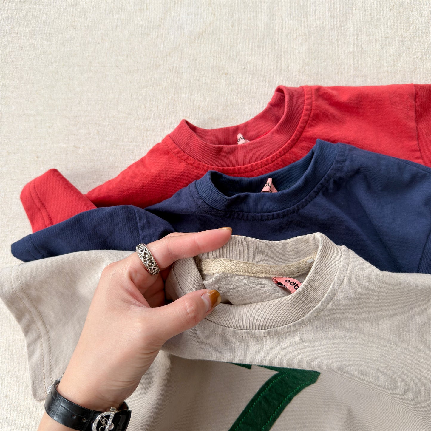 Number Embroidered Cotton Short Sleeve T-shirt ワッペン 半袖Tシャツ【mh0012662】