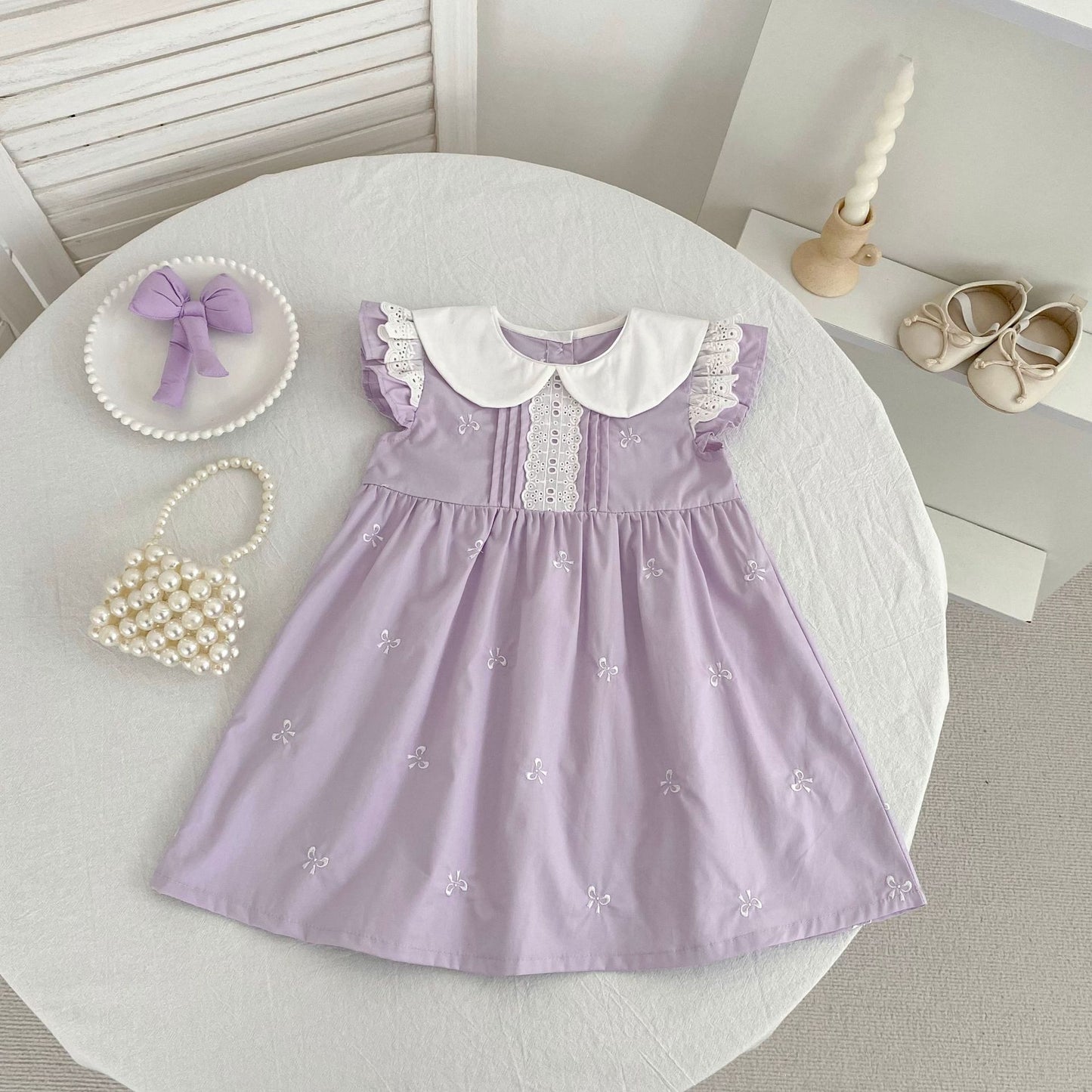 Bow Embroidery Ruffle Romper Dress ラッフル ロンパース ワンピース【mh0013161】