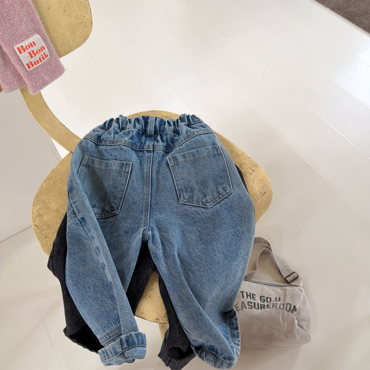 キッズ ルーズ ワイド ステッチ デニム ロングパンツ【mh0014539】