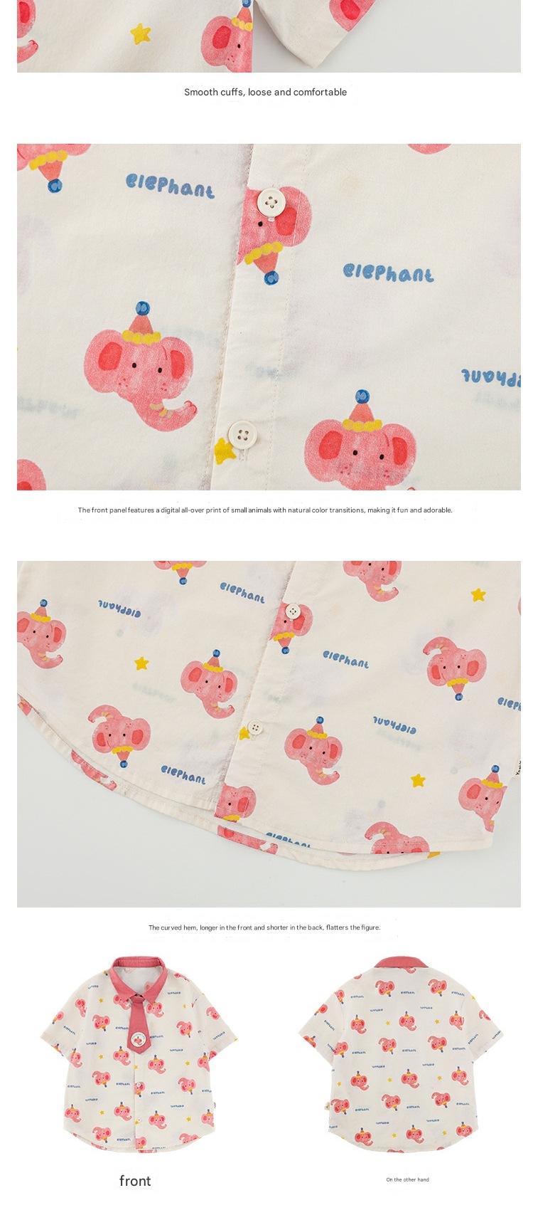 Elephant Whale Shirt ネクタイ付 アニマル 半袖シャツ【mh0012735】