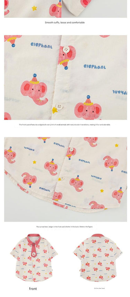 Elephant Whale Shirt ネクタイ付 アニマル 半袖シャツ【mh0012735】