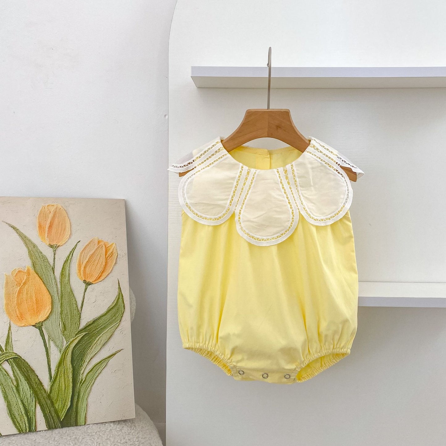 Petal Collar Romper Puff Sleeve Dress ラッフル ロンパース ミモレ丈ワンピース【mh0013158】