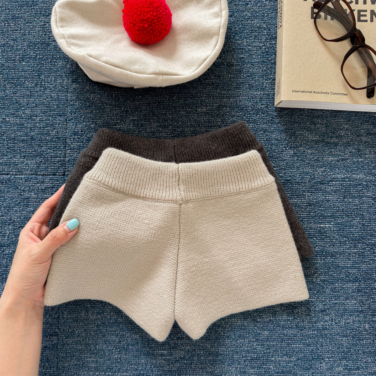 キッズ 刺繍ロゴ ラウンドネック ニットカーディガン ショートパンツ セット【mh0014558】