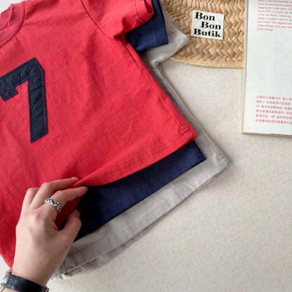 Number Embroidered Cotton Short Sleeve T-shirt ワッペン 半袖Tシャツ【mh0012662】