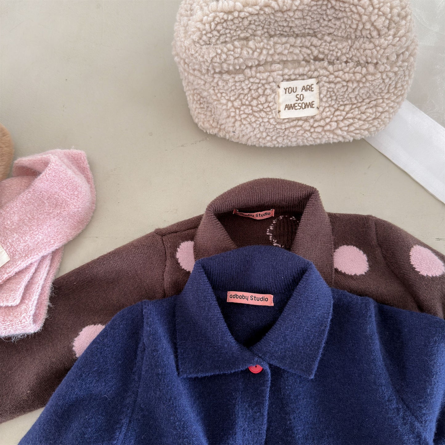 Kids' Polka Dot Collared Button-Up Long-Sleeve Knit Cardigan [mh0014056]