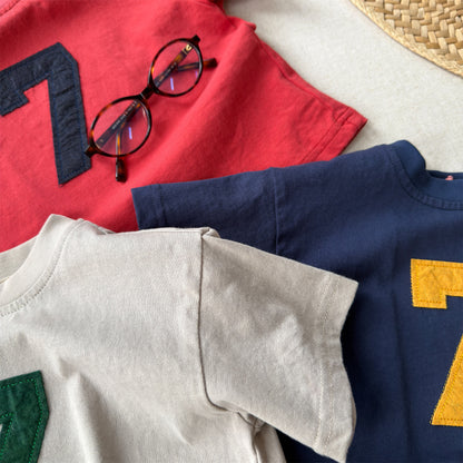 Number Embroidered Cotton Short Sleeve T-shirt ワッペン 半袖Tシャツ【mh0012662】
