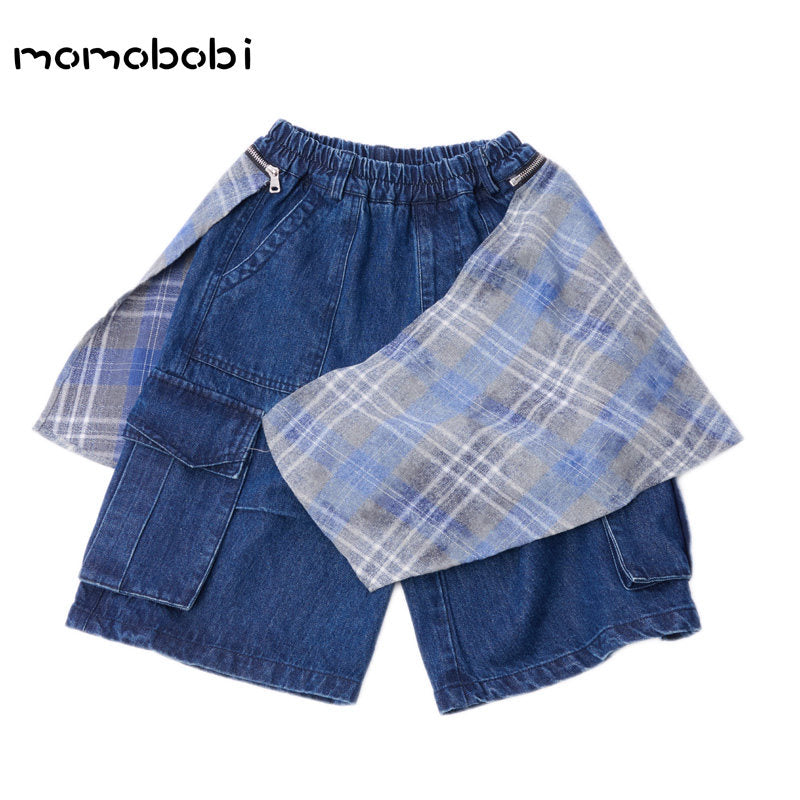 Check Layered Denim Shorts チェック レイヤード デニムハーフパンツ【mh0013002】