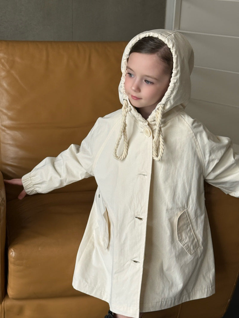 Kids' Hooded Front-Button Long-Sleeve Trench Coat [mh0014069]
