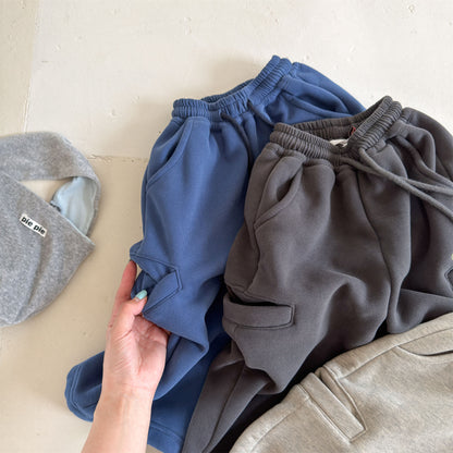 Pantalones largos de felpa para niños, corte holgado con cintura elástica y forro polar [mh0014538]