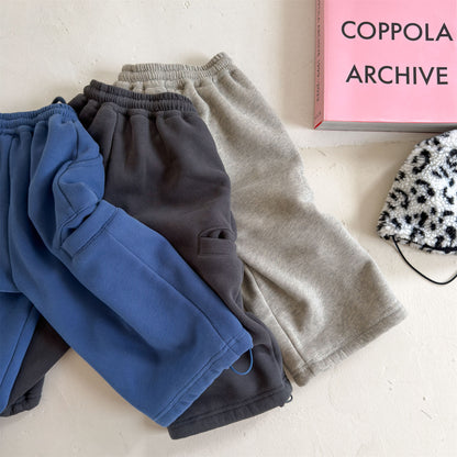 Pantalones largos de felpa para niños, corte holgado con cintura elástica y forro polar [mh0014538]