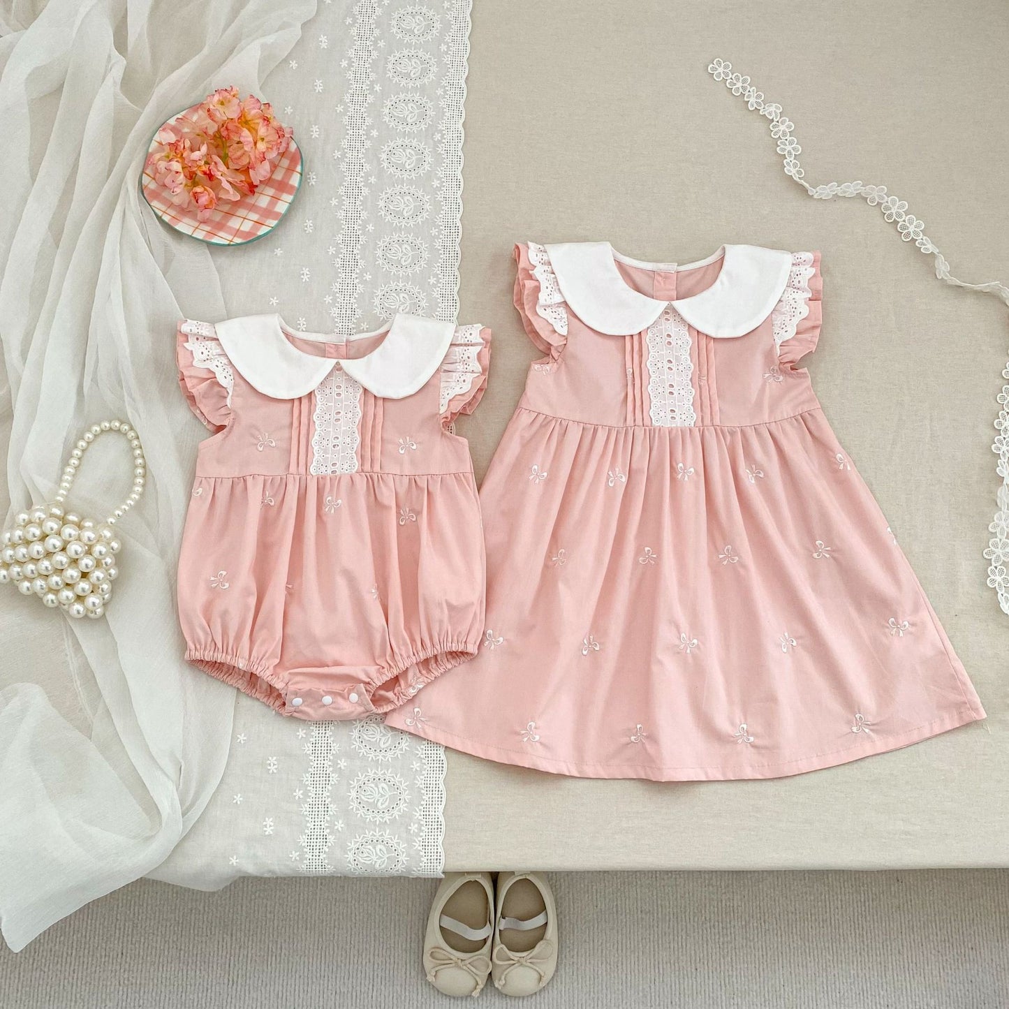 Bow Embroidery Ruffle Romper Dress ラッフル ロンパース ワンピース【mh0013161】