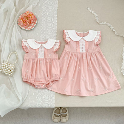 Bow Embroidery Ruffle Romper Dress ラッフル ロンパース ワンピース【mh0013161】