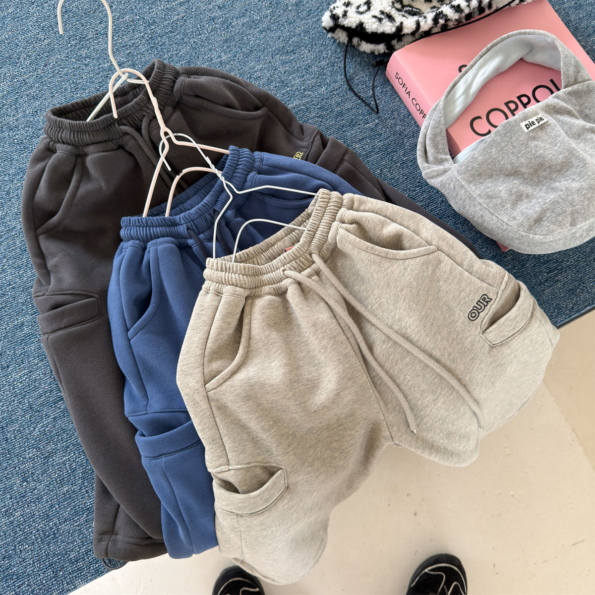 Pantalones largos de felpa para niños, corte holgado con cintura elástica y forro polar [mh0014538]