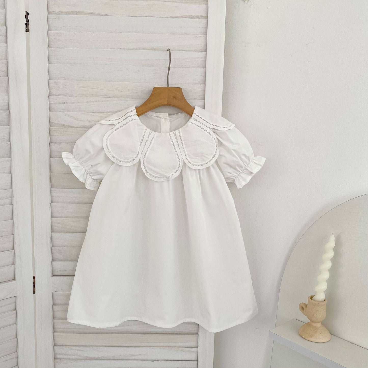 Petal Collar Romper Puff Sleeve Dress ラッフル ロンパース ミモレ丈ワンピース【mh0013158】