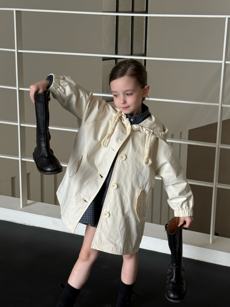 Kids' Hooded Front-Button Long-Sleeve Trench Coat [mh0014069]
