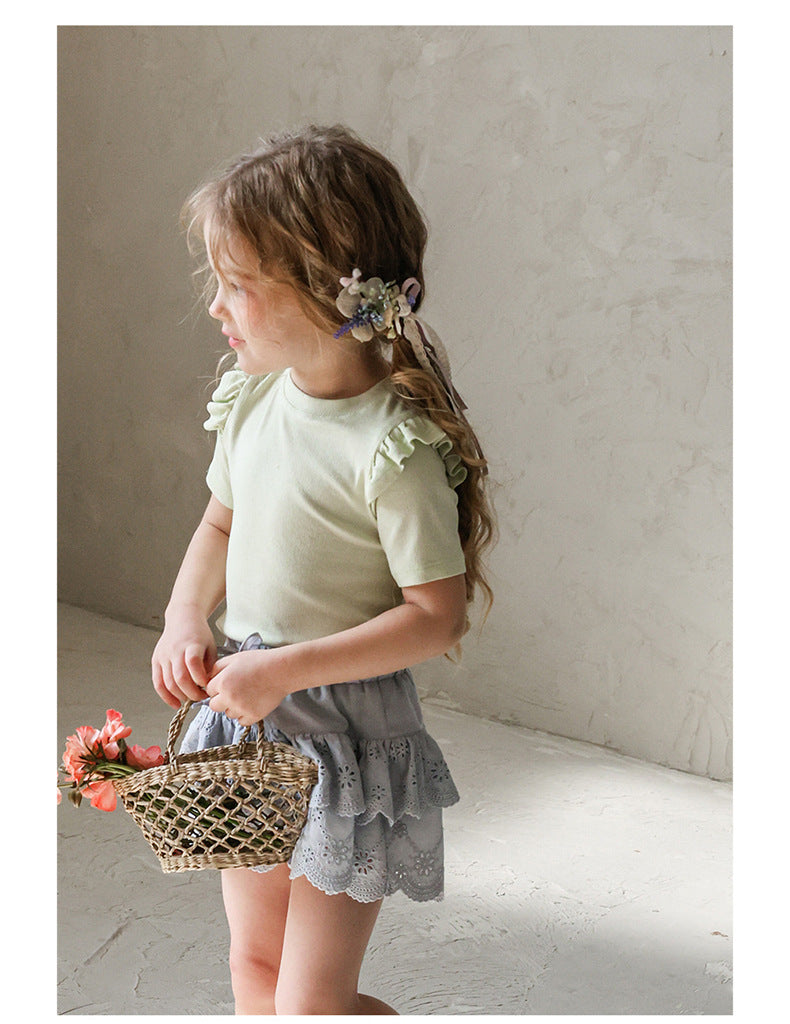 Ruffle Shoulder Tee - Mellow Ruffle Short Sleeve T-Shirt [mh0012986]