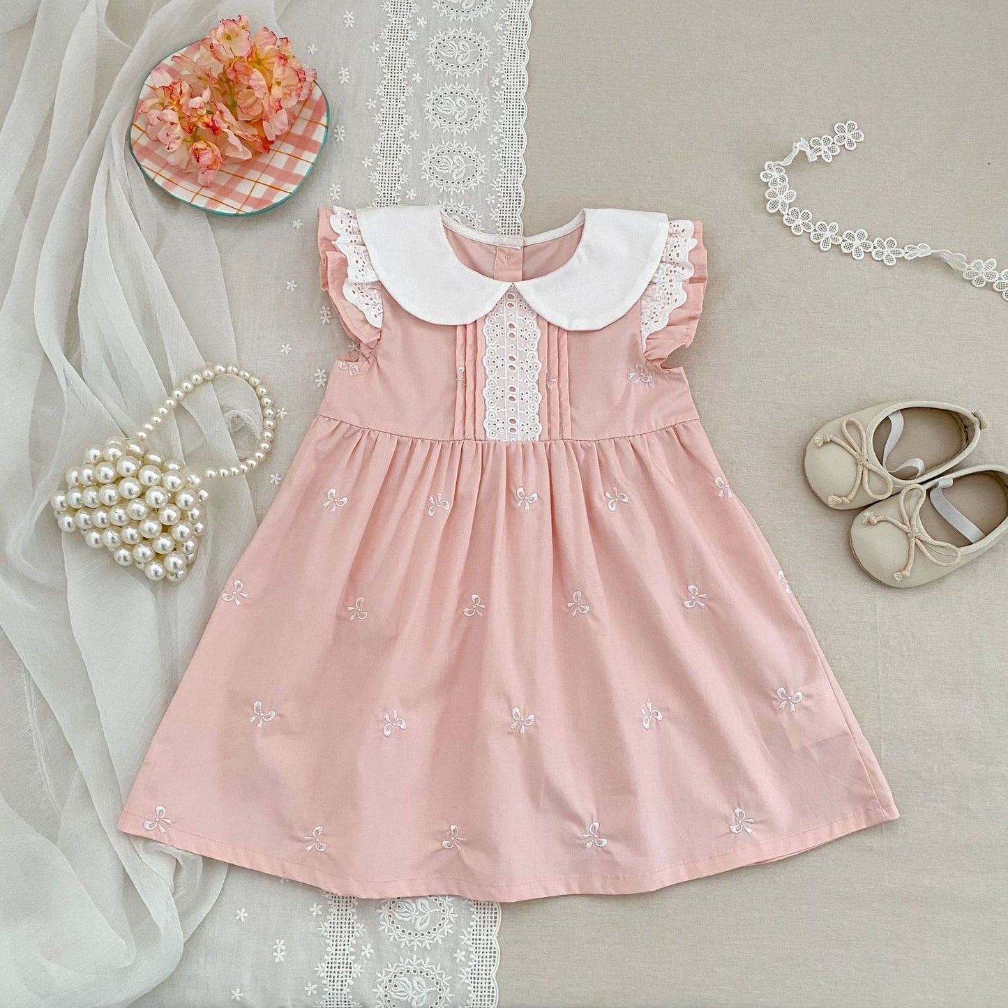 Bow Embroidery Ruffle Romper Dress ラッフル ロンパース ワンピース【mh0013161】