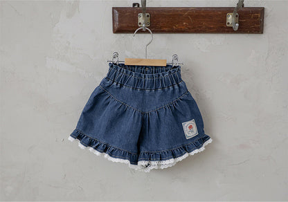 Lace Print Denim Shorts フリル デニムショートパンツ【mh0012981】