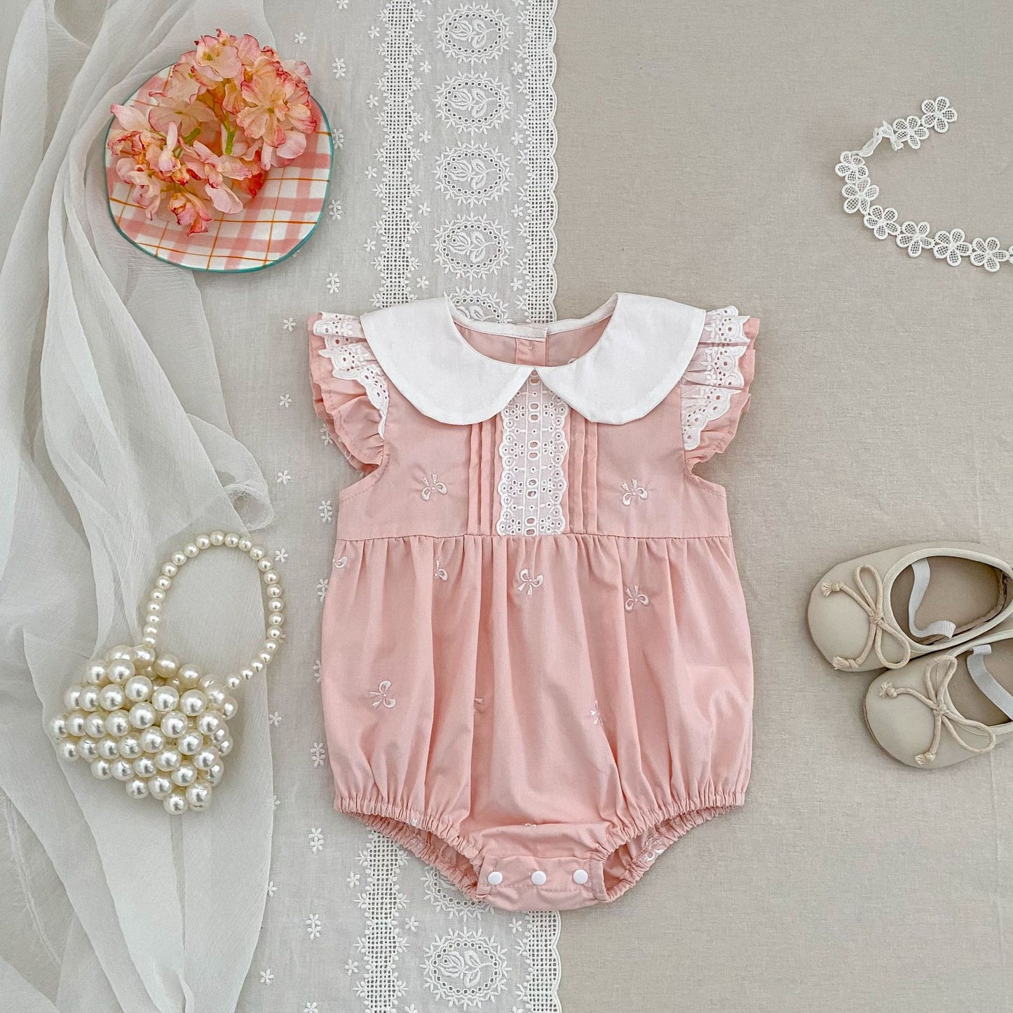 Bow Embroidery Ruffle Romper Dress ラッフル ロンパース ワンピース【mh0013161】