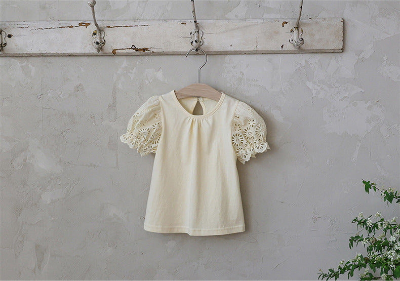 Lace Puff Sleeve Tee 刺繍パフスリーブ Tシャツ【mh0012985】