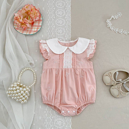 Bow Embroidery Ruffle Romper Dress ラッフル ロンパース ワンピース【mh0013161】