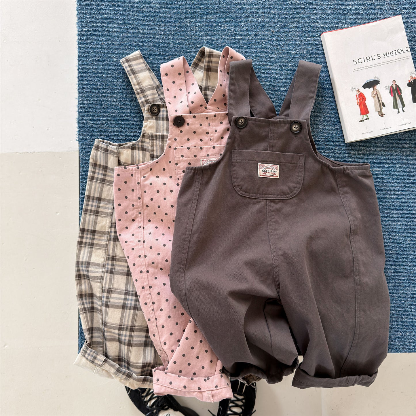 Kids' Polka Dot & Check Pocket Overalls [mh0014053]
