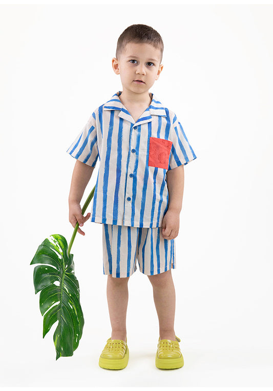 Combed Cotton Striped Shirt & Shorts Set