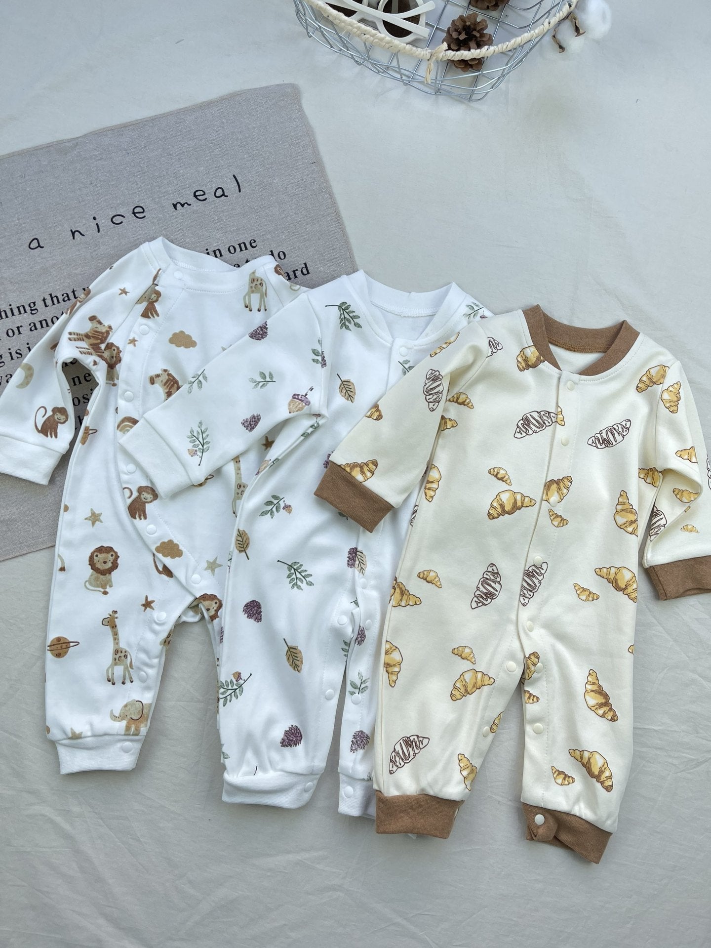 Graphic Printed Daily One-piece アニマル クロワッサン 長袖ロンパース【mh0012913】