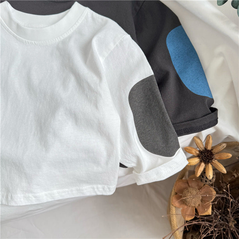 キッズ パッチワーク ルーズ ドロップショルダー 長袖Tシャツ【mh0014345】