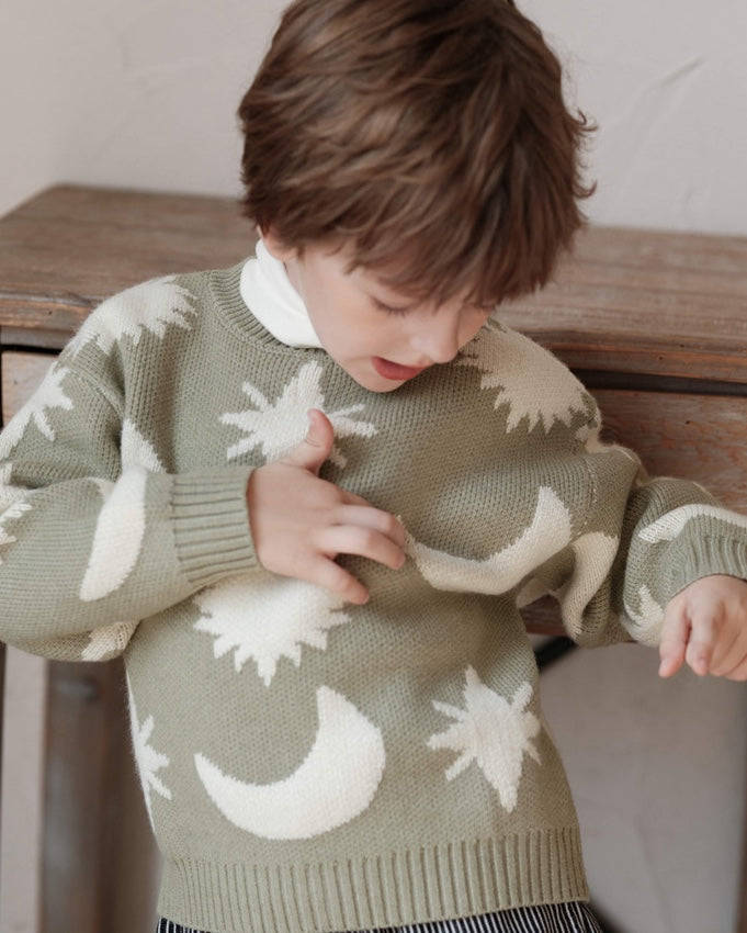 ニットセーター 星 月柄 カジュアル くすみカラー トップス【mh0011574】