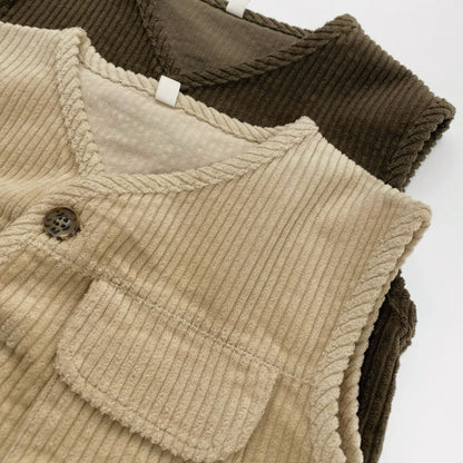 Retro Corduroy Layered Sleeveless Vest コーデュロイ ベスト【mh0012573】