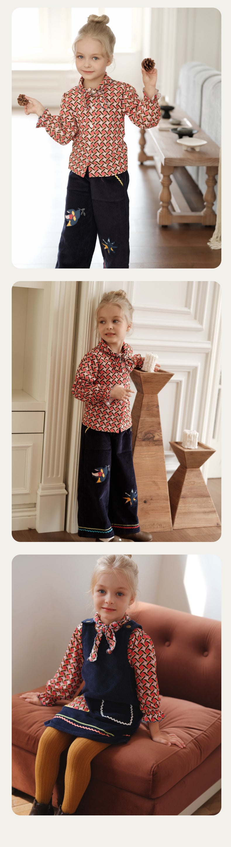 ブラウス 総柄 リボンタイ ラッフル袖 キッズ 女の子 トップス【mh0011566】