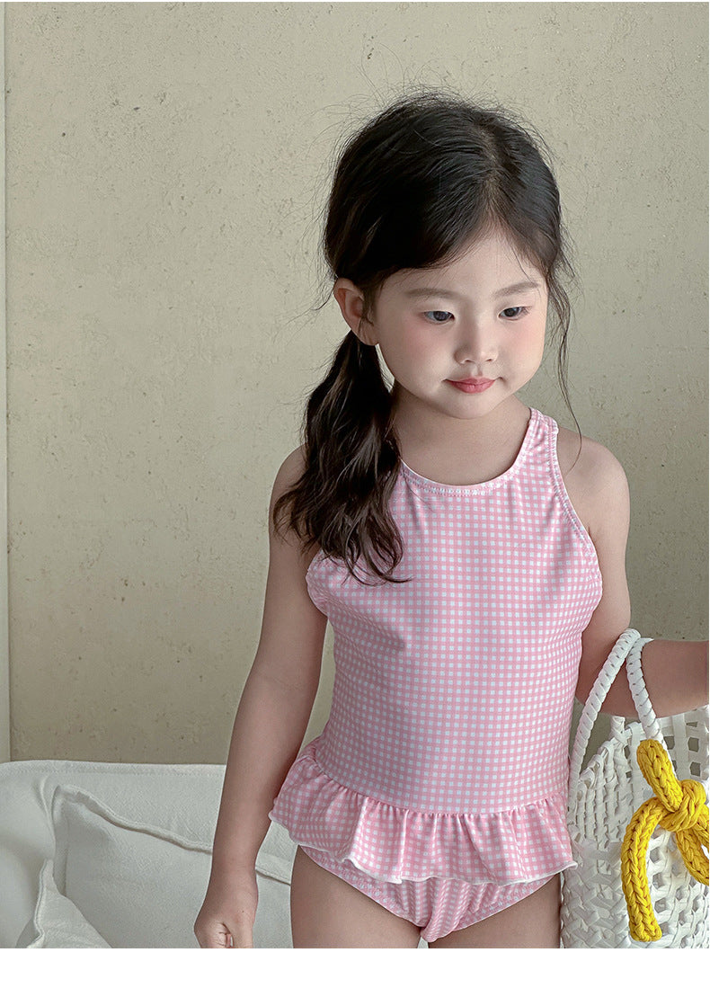 UPF50+ Gingham Ruffled One-Piece Swimsuit [mh0012586]
