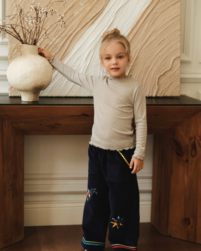 コーデュロイ キッズ ジャケット/パンツ 刺繍 カジュアル ワイドシルエット【mh0011573】