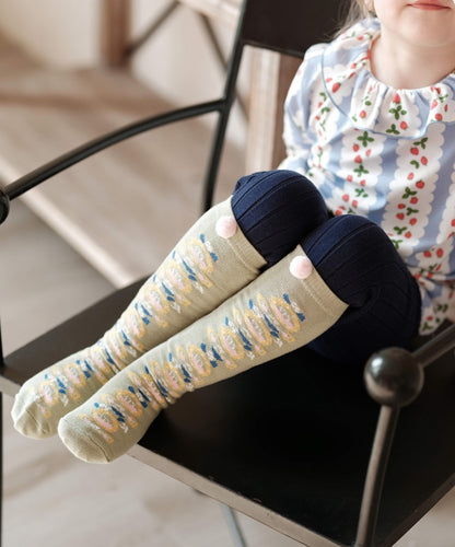 ハイソックス ニュアンスカラー ポンポン 靴下 キッズ コットン【mh0011562】