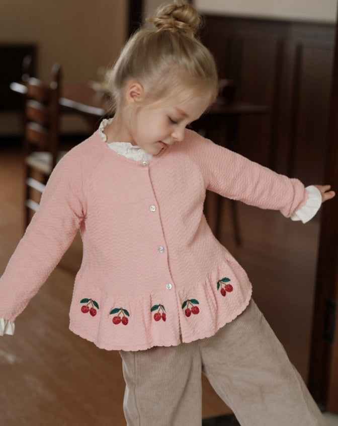 ペプラムカーディガン さくらんぼ 刺繍 女の子 ニット アウター【mh0011559】
