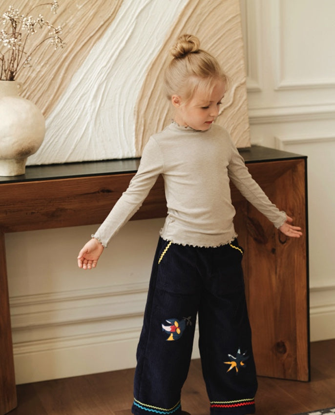 コーデュロイ キッズ ジャケット/パンツ 刺繍 カジュアル ワイドシルエット【mh0011573】