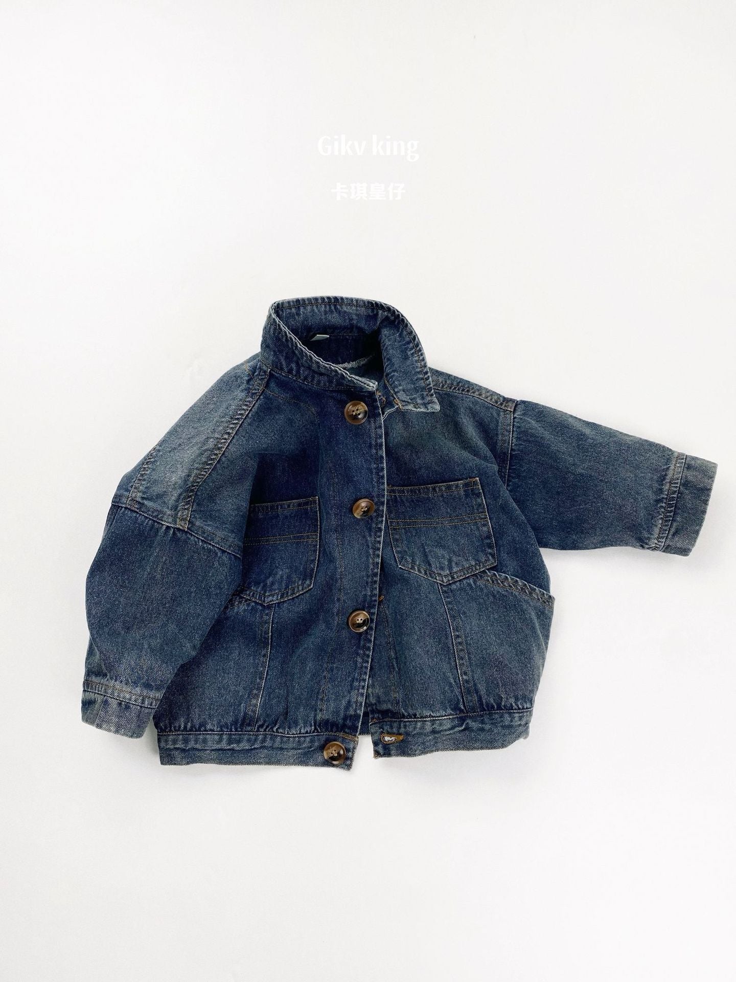 Vintage Wash Denim Drop Shoulder Jacket キッズ デニムジャケット【mh0012570】
