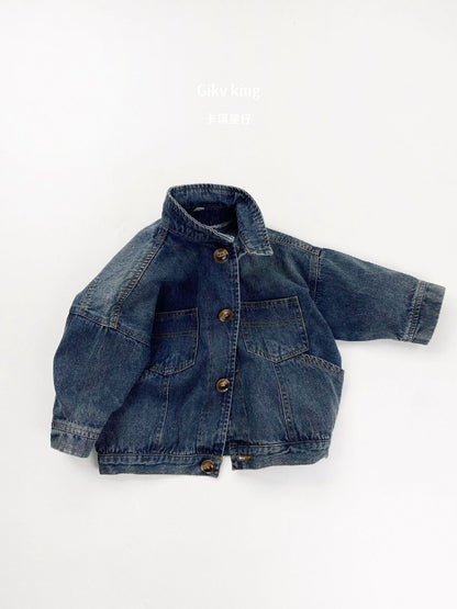Vintage Wash Denim Drop Shoulder Jacket キッズ デニムジャケット【mh0012570】