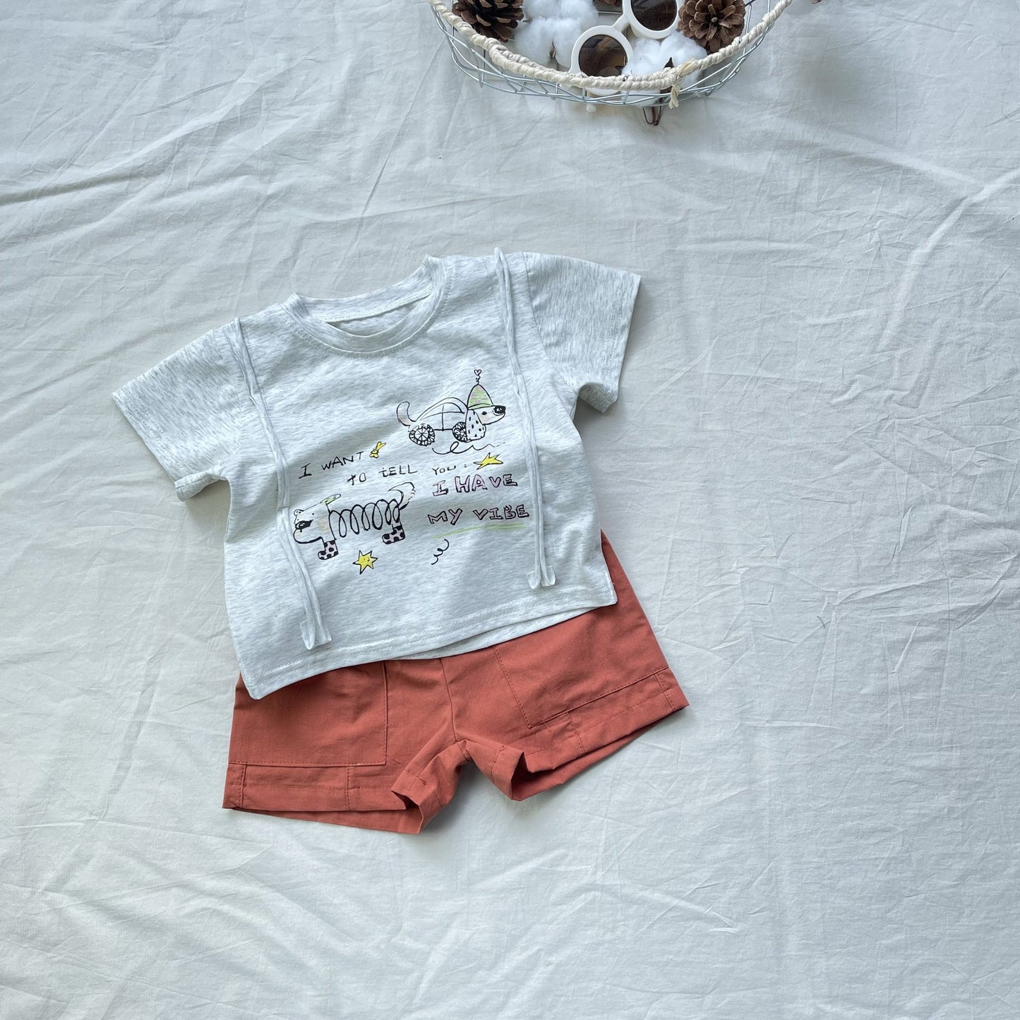 Doodle Art Cotton Shorts Set 犬イラスト 半袖Tシャツ セット【mh0012908】