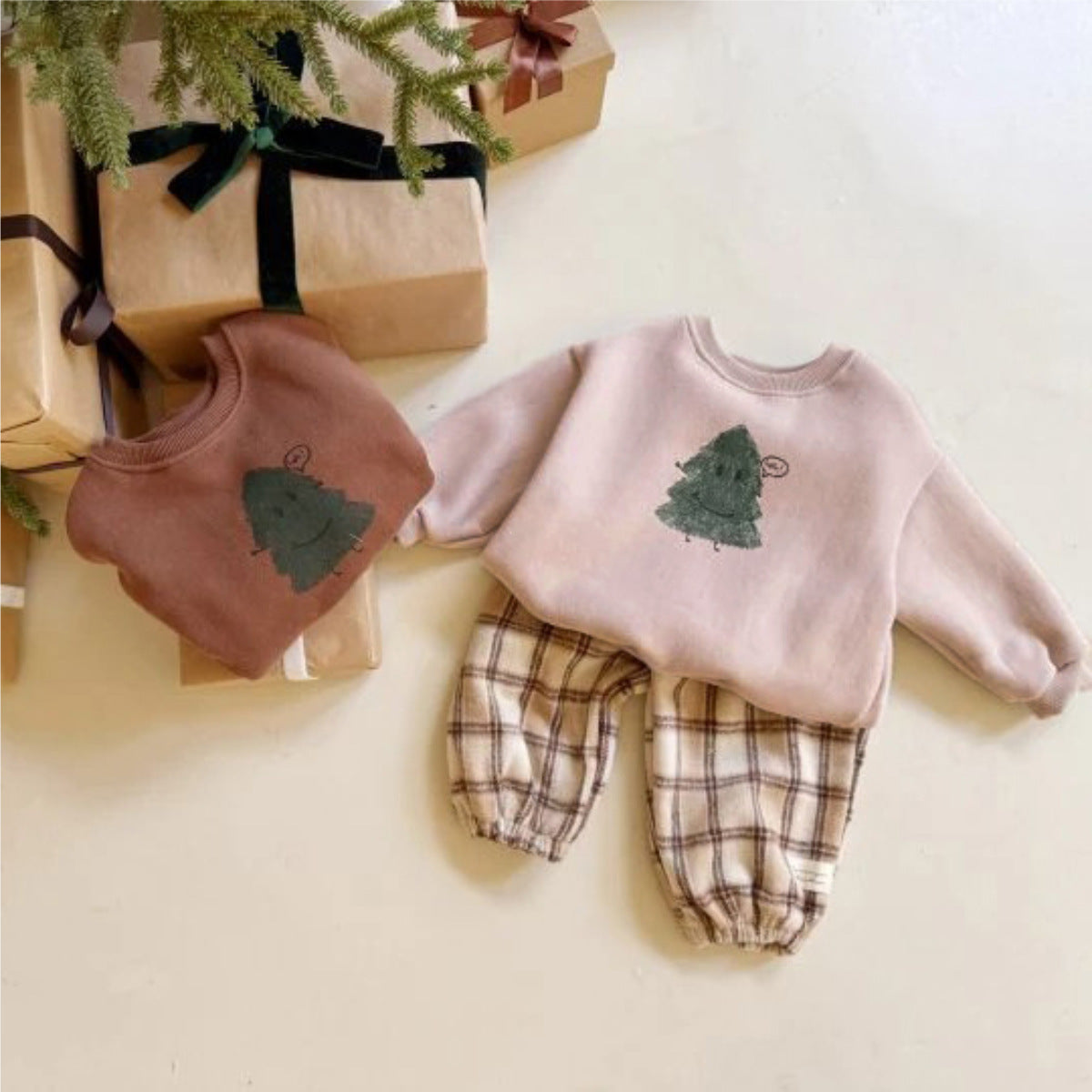 長袖スウェットトレーナー クリスマスツリーモチーフ 裏起毛 プルオーバー トップス【mh0011631】